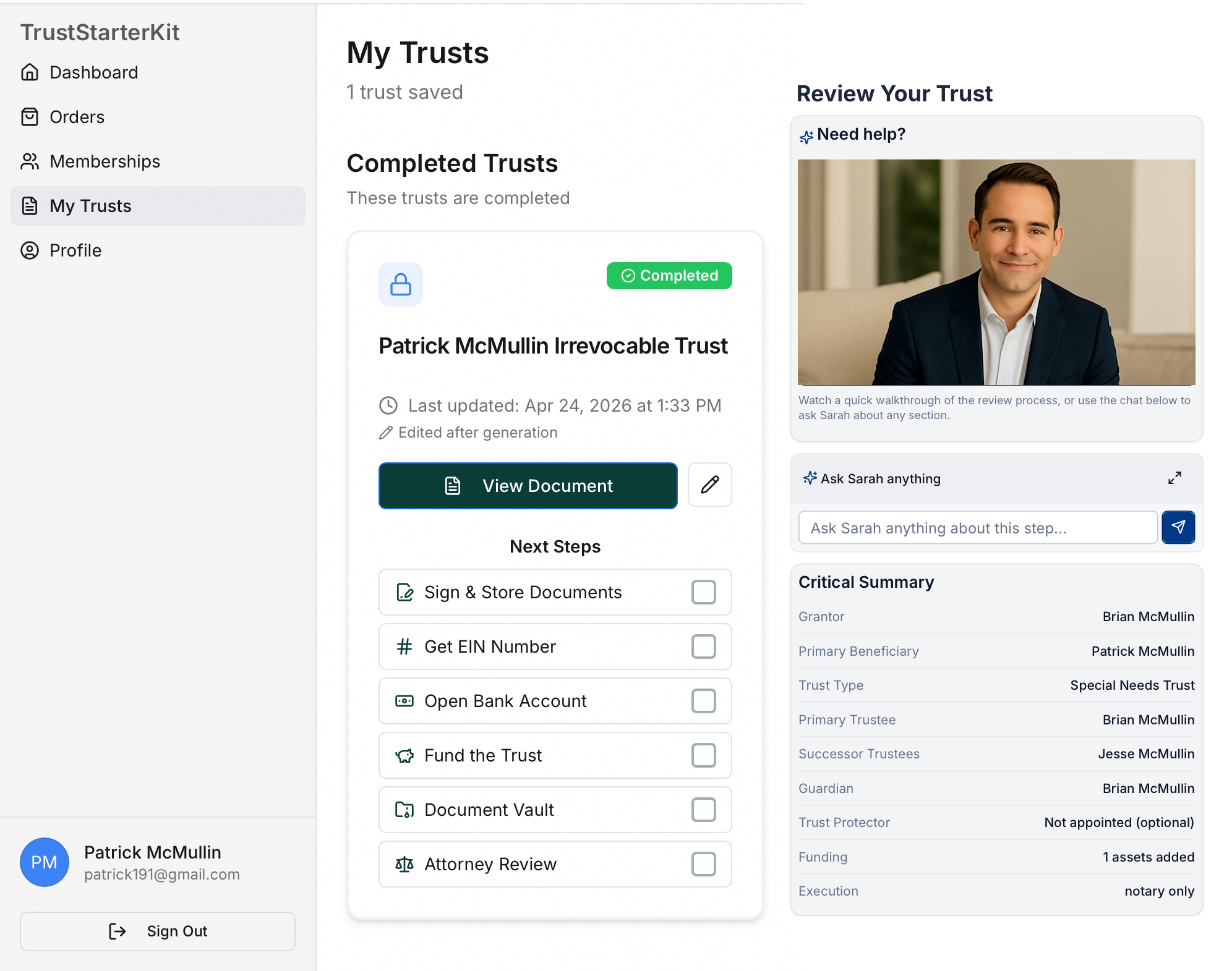 TrustStarterKit dashboard